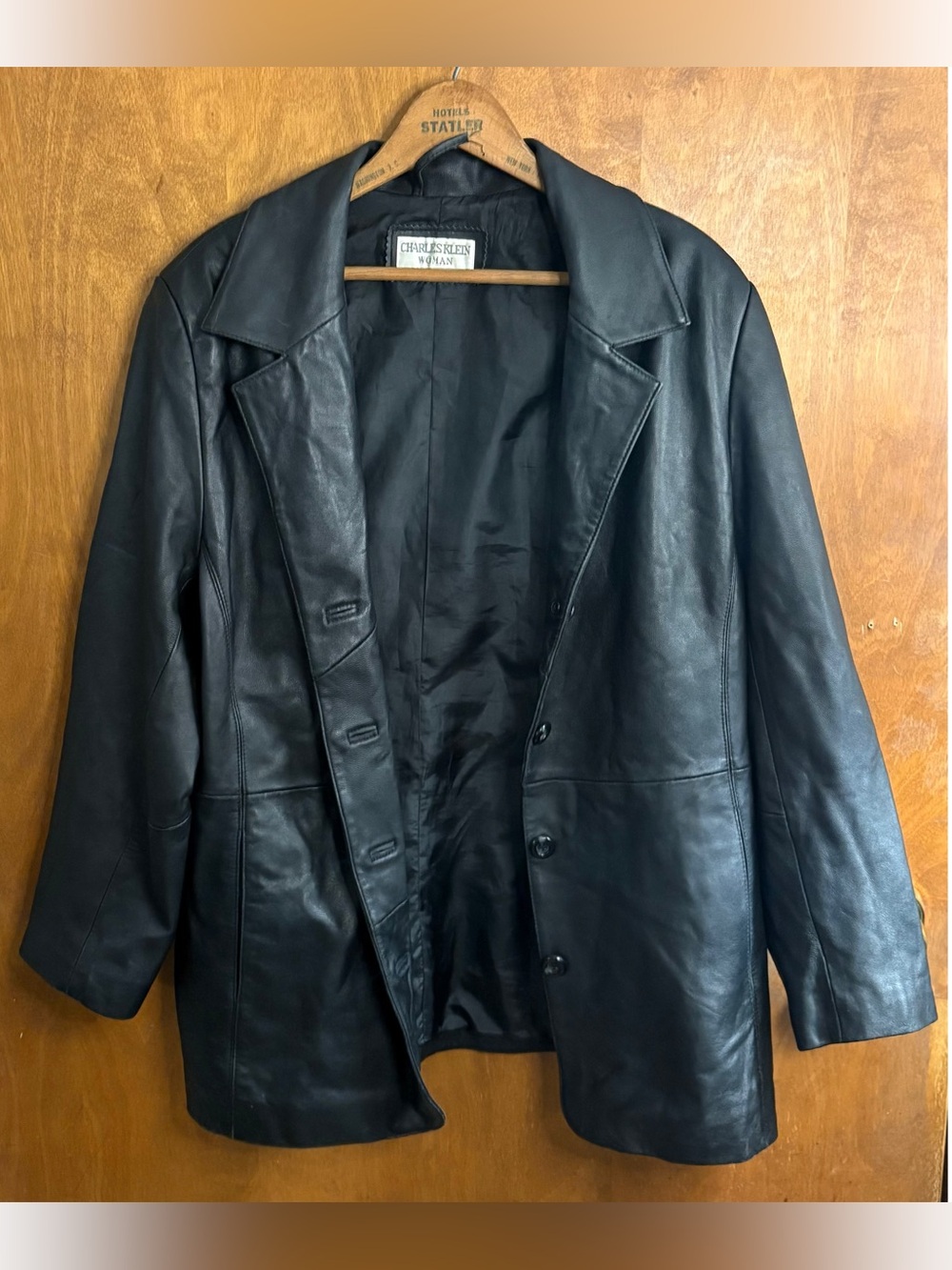 VINTAGE 90s Black 100% Leather Longline Jacket Coat Y2K Mcbling Goth Grunge XL